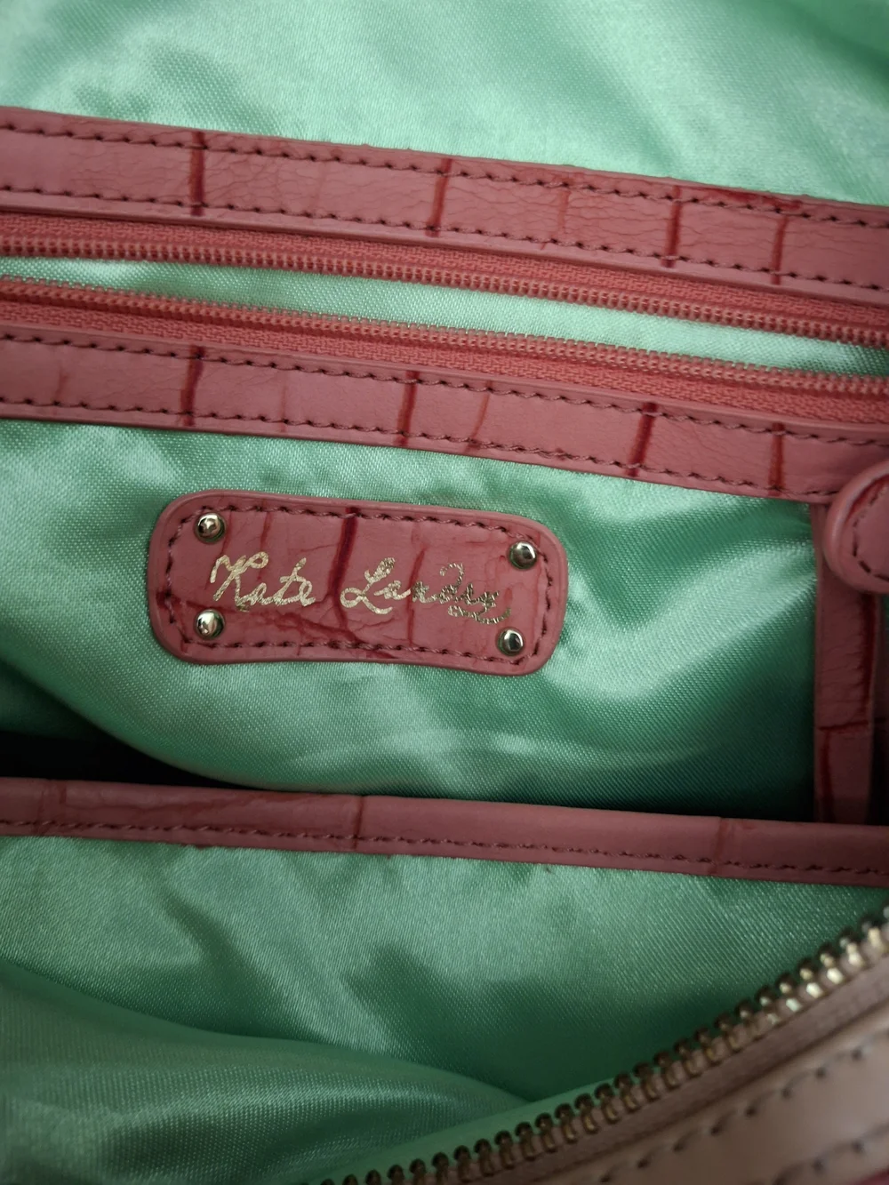 Kate Landry Pink Croc-Embossed Structured Satchel Bag - Picture 5 of 8
